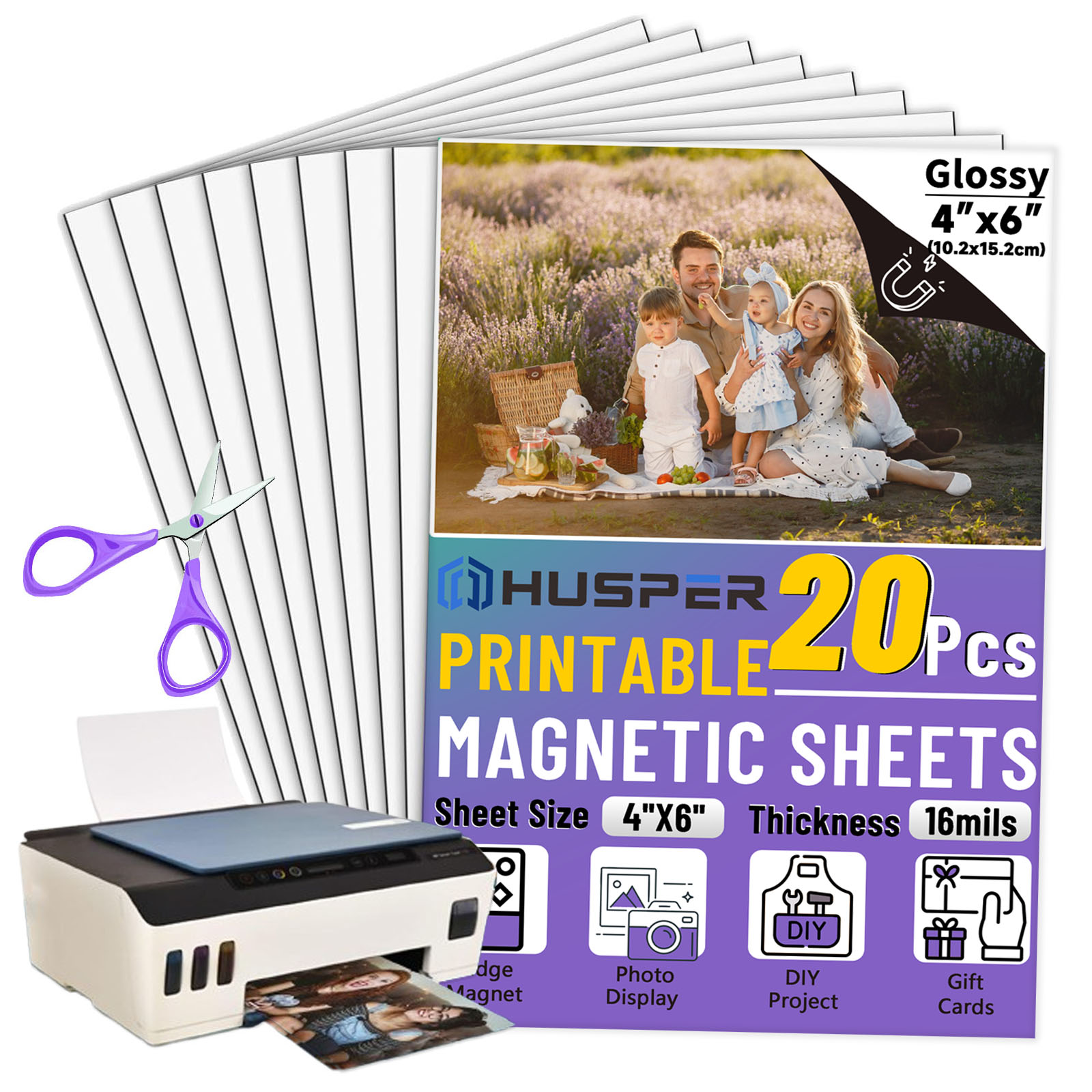 Commercial Printing Paper - แผ่นแม่เหล็กเคลือบเงาแบบพิมพ์ได้ 10/20 แผ่น ขนาด 4R กันน้ำ